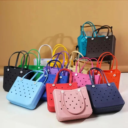 S/M Beach Bag Tote Silicone Basket Waterproof Travel Jelly Handbag Women Picnic Basket mini kid Croc Handbag Shopping Bags