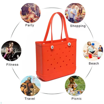 S/M Beach Bag Tote Silicone Basket Waterproof Travel Jelly Handbag Women Picnic Basket mini kid Croc Handbag Shopping Bags