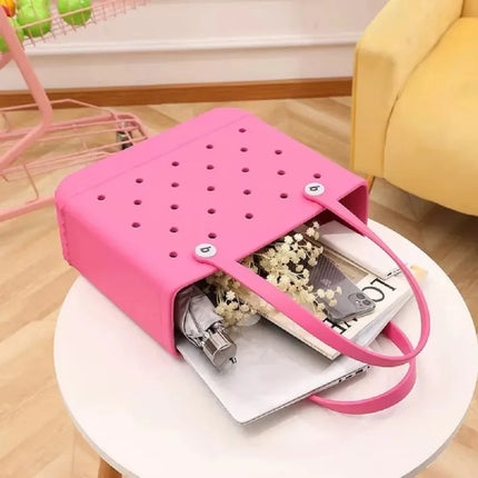 S/M Beach Bag Tote Silicone Basket Waterproof Travel Jelly Handbag Women Picnic Basket mini kid Croc Handbag Shopping Bags