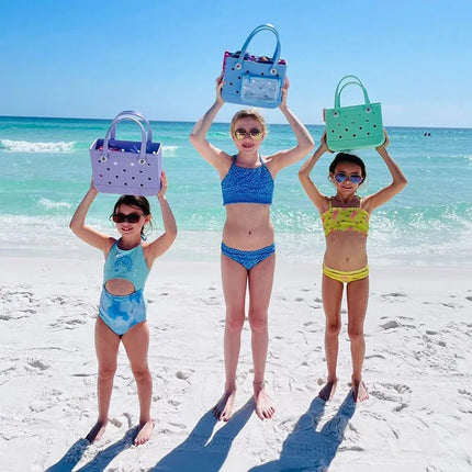 S/M Beach Bag Tote Silicone Basket Waterproof Travel Jelly Handbag Women Picnic Basket mini kid Croc Handbag Shopping Bags